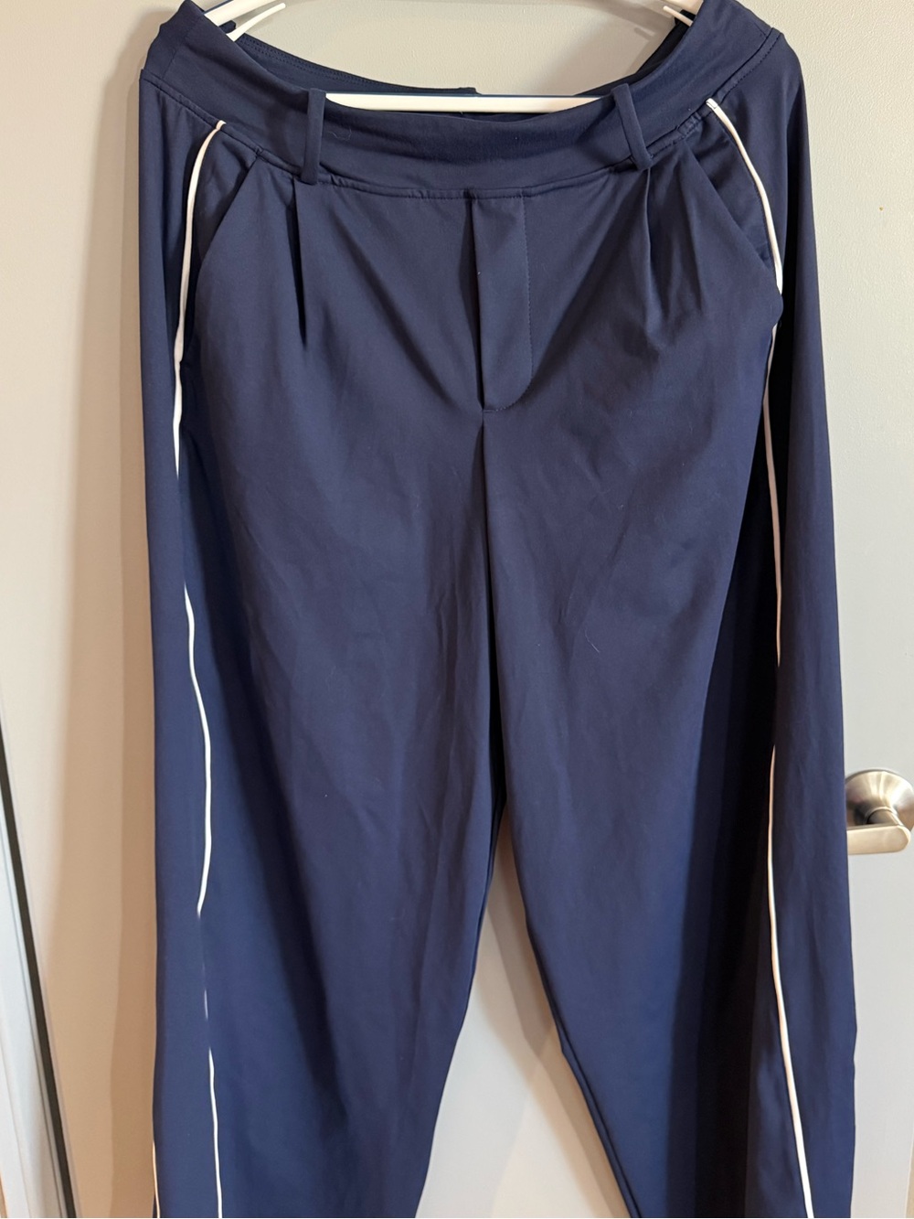 Apana Navy Track Pants with White Side Piping